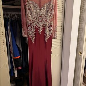 Elegant Burgundy and Silver Embellished Gown
